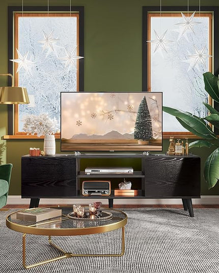 WLIVE TV Stand for 55 60 inch TV, Entertainment Center with Storage Cabinets, Rustic TV Console for Living Room Decor, Black - LeafyLoom