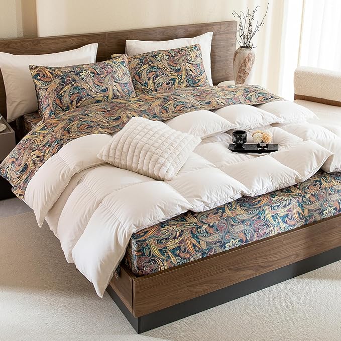 QSH Boho Sheets King Size - Bohemian Bedding Paisley Pattern Printed Bedsheets Sets King Size Bed Sheets 100% Egyptian Cotton 17.5" Extra Deep Pocket 4pcs - LeafyLoom
