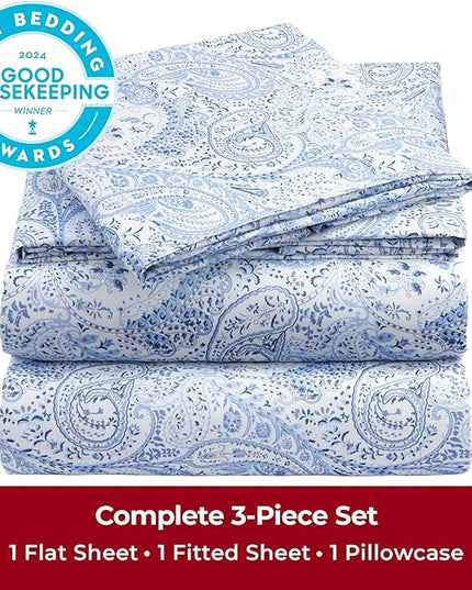 Mellanni Twin Sheets Set - 3 PC Iconic Collection Bedding Sheets & Pillowcases - Hotel Luxury, Extra Soft, Cooling Bed Sheets - Deep Pocket up to 16 inch (Twin, Paisley Blue) - LeafyLoom