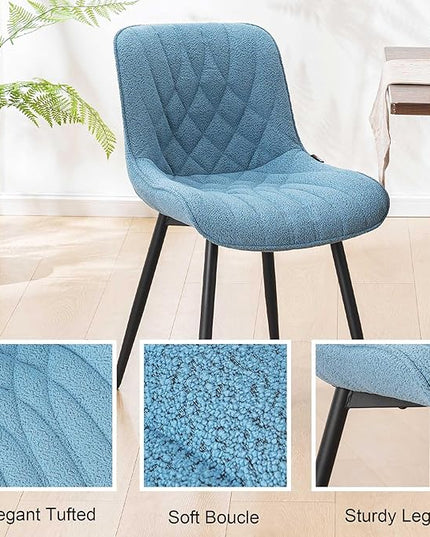 Velvet Dining Chairs Set of 2, Elegant Dining Room Chairs Curved Backrest, Modern Upholstered Dining Table Chair, Armless Bedroom Chairs for Kitchen Living Room Dining Room, Lake Blue - LeafyLoom