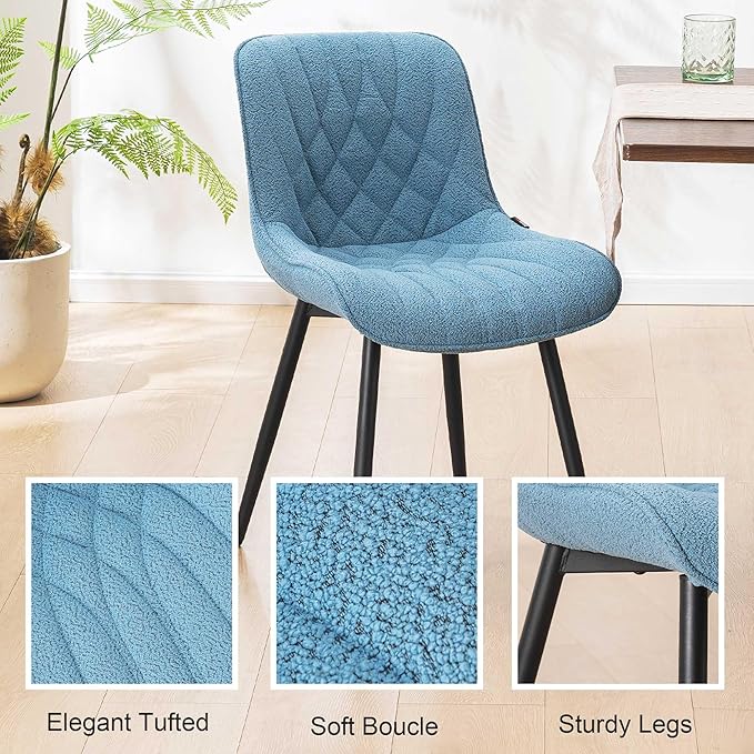 Velvet Dining Chairs Set of 2, Elegant Dining Room Chairs Curved Backrest, Modern Upholstered Dining Table Chair, Armless Bedroom Chairs for Kitchen Living Room Dining Room, Lake Blue - LeafyLoom