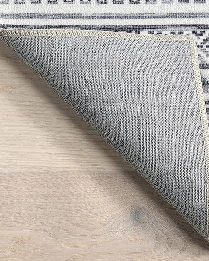 nuLOOM Kira Machine Washable Tribal Geometric Ultra Thin Runner Rug, 2' 6" x 8', Grey - LeafyLoom