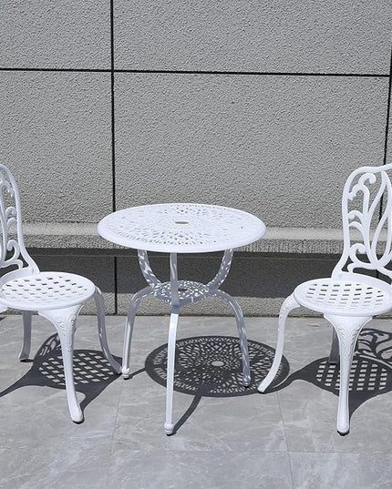 3 Piece Bistro Set,Outdoor Patio Set,Anti-Rust Cast Aluminum Bistro Table Set for Park Yard Front Porch Furniture(New White)… - LeafyLoom