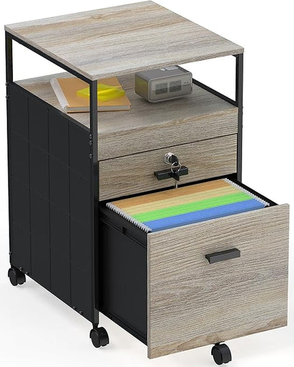 SHW Rolling File Cabinet w/ 2 Drawers & Open Shelf, Maple - LeafyLoom