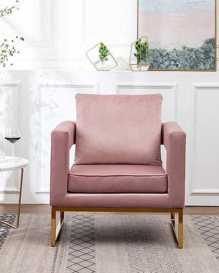Roundhill Furniture Lenola Upholstered Accent Arm Chair, Pink 27.5D x 29.75W x 34.5H in - LeafyLoom