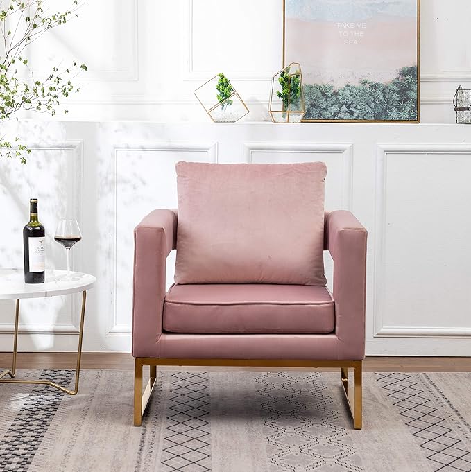Roundhill Furniture Lenola Upholstered Accent Arm Chair, Pink 27.5D x 29.75W x 34.5H in - LeafyLoom
