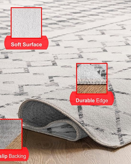 nuLOOM Moroccan Blythe Machine Washable Ultra Thin Area Rug, 6' x 9', Grey - LeafyLoom