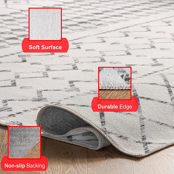 nuLOOM Moroccan Blythe Machine Washable Ultra Thin Runner Rug, 2' 6" x 10', Grey - LeafyLoom