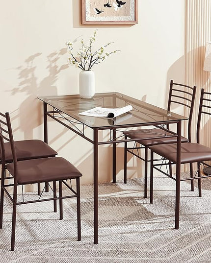 VECELO Kitchen Dining Room Table and Chairs [4 Placemats Included] 5-Piece Dinette Sets, Space Saving (Brown), 43.3" - LeafyLoom