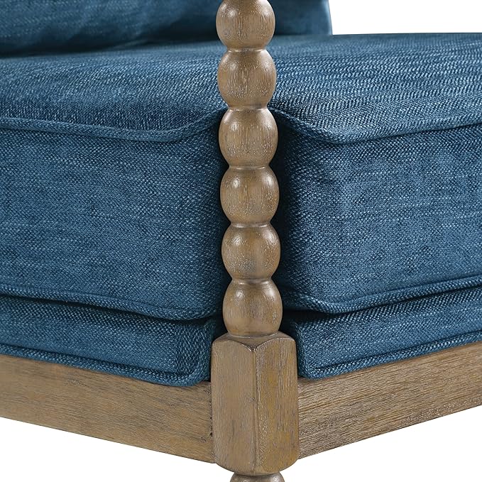 OSP Home Furnishings Fletcher Spindle Accent Chair with Rustic Brown Finish, Navy Blue Upholstery - LeafyLoom