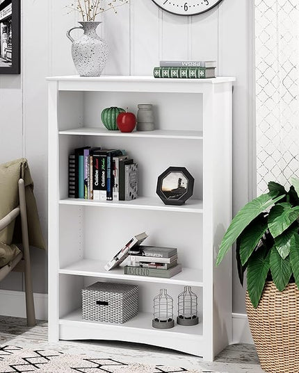 Prepac Home Office 4-Shelf Standard Bookcase, 31.5 in. W x 48 in. H x 13 in. D, White - LeafyLoom
