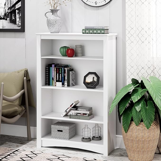 Prepac Home Office 4-Shelf Standard Bookcase, 31.5 in. W x 48 in. H x 13 in. D, White - LeafyLoom