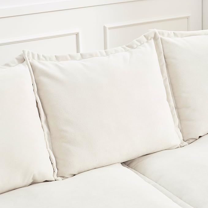 Modern Sleeper Sailboat Sofa Couch Dutch Velvet 3-Seater Cloud Sofa&Couch with Two Pillows for Apartments Office Studio Small Spaces Living Rooms, 88.5", Beige-005 - LeafyLoom