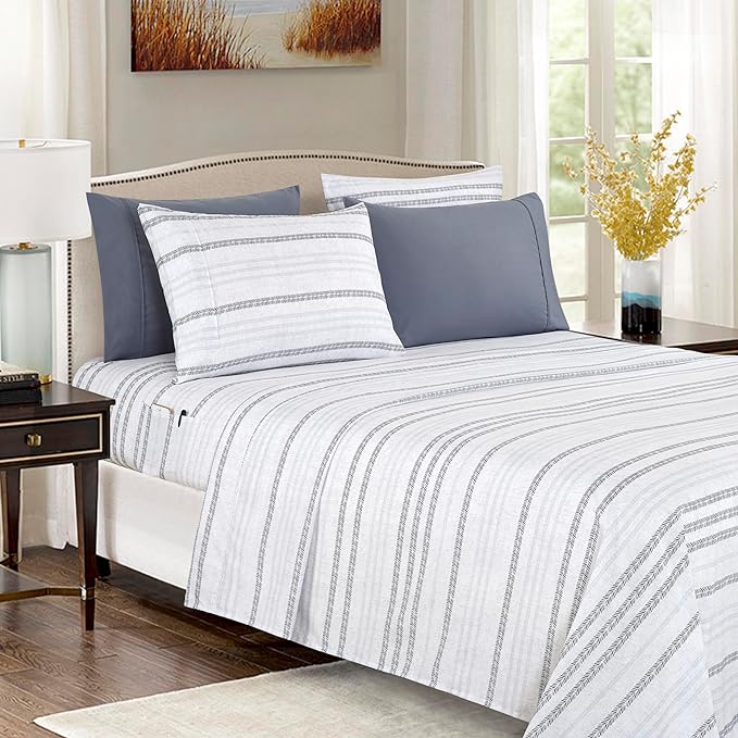Elegant Comfort Softest and Coziest 6-Piece Sheet Set - 1500 Premium Hotel Quality Microfiber - Deep Pocket, Wrinkle Resistant 6-Piece Floral Bed Sheet Set, Full, Traci Gray - LeafyLoom