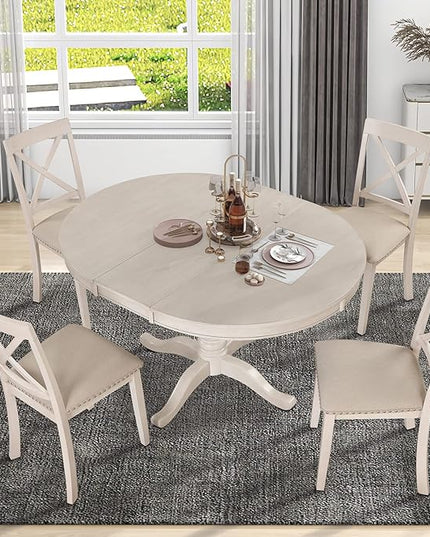 NicBex Round Dining Table Set for 4 Kitchen & Dining Room Tables Modern Dining Table Set for 4, Round Table and 4 Kitchen Room Chairs for Dining Room, Dinette, Breakfast Nook, Antique White - LeafyLoom