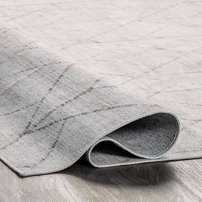 nuLOOM Regan Modern Geometric Machine Washable Ultra Thin Area Rug, 5' x 8', Light Grey - LeafyLoom