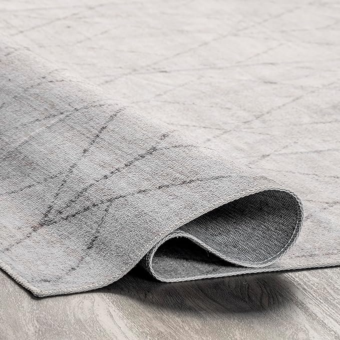 nuLOOM Regan Modern Geometric Machine Washable Ultra Thin Area Rug, 3' x 5', Light Grey - LeafyLoom