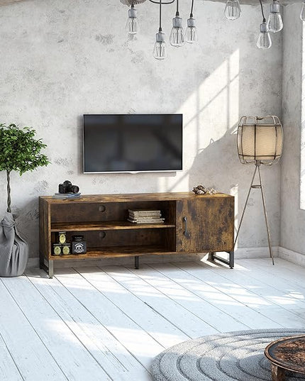 Novilla Media Console, TV Stand for TV's up to 58" Flat Screen Living Room Storage Cabinet Doors and Shelves Entertainment Center, 53 Inches, Brown - LeafyLoom