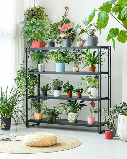 HCHQHS Bookshelf, 4-Tier Industrial Bookcase, Black Open Book Shelf, Freestanding Tall Bookshelves with Metal Frame - LeafyLoom