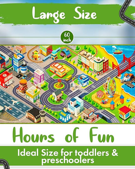 Kids Carpet Playmat City Life 3D Playroom Rug | 30 x 60 Inch Extra Large Toddler Activity Mat for Race Cars & Toys | Playroom Rug Makes a Fun Educational Gift Idea for Boys & Girls - LeafyLoom