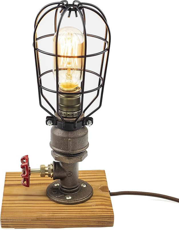 Loft Style Lamp, Solaire of Astora", Steam Punk Industrial, Bedside Night Lamp, Metal Body, Table Desk Light with Dimmer, LL-023 - LeafyLoom
