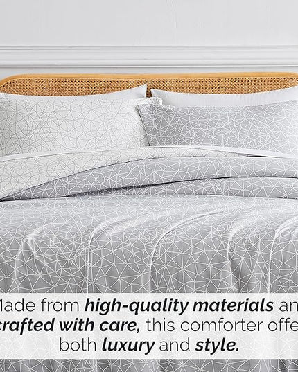 Southshore Fine Living, Inc. King/California King Size Comforter Set with 2 Pillow Shams, Reversible Geometric Print is 2 Colors in 1 - Alternative Down Comforter for King Beds, Grey & White - LeafyLoom