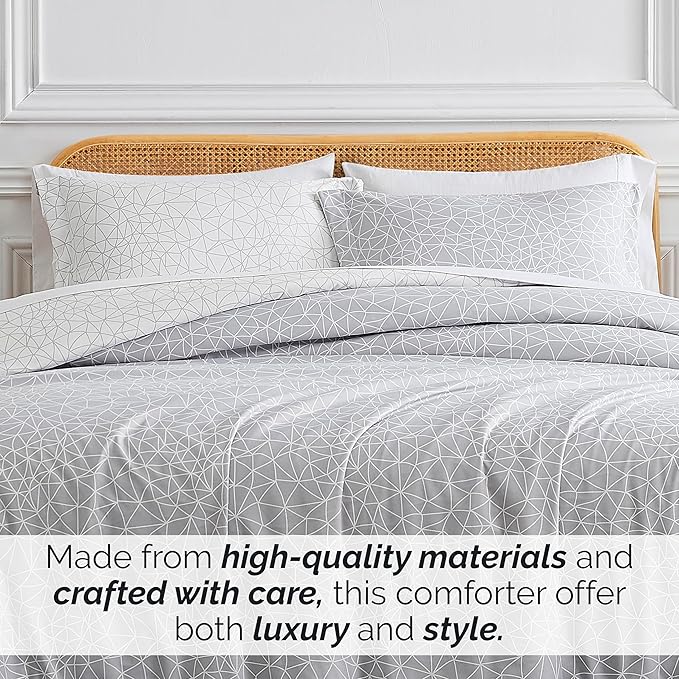 Southshore Fine Living, Inc. Twin Size Comforter Set with Pillow Sham, Reversible Geometric Print is 2 Colors in 1, Alternative Down Comforter Twin/Twin XL, Soft Microfiber, Grey & White - LeafyLoom
