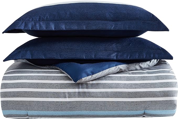 Nautica - Queen Comforter Set, Reversible Bedding with Matching Shams, Home Decor for All Seasons (Heathered Block Grey, Queen) - LeafyLoom