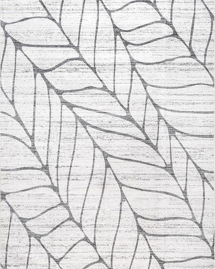 nuLOOM Lanette Abstract Leaves Machine Washable Ultra Thin Area Rug, 3' x 5', Light Grey - LeafyLoom