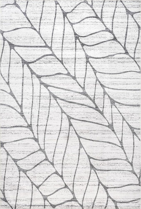 nuLOOM Lanette Abstract Leaves Machine Washable Ultra Thin Area Rug, 3' x 5', Light Grey - LeafyLoom