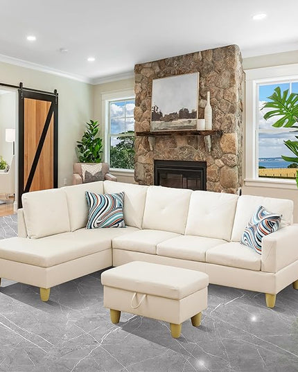Modular Sectional Sofa Set,Extra Large L Shaped Couch for Living Room,with Chaise, Sofa&Couch,5 Seat Sofá with Storage Ottoman, White-A - LeafyLoom
