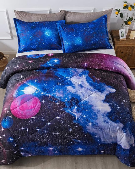 Litanika 3D Galaxy Comforter Full(79x90lnch), 3 Pieces(1 Galaxy Comforter, 2 Pillowcases), Universe Cloud Outer Space Comforter, Microfiber Bedding Set for Boys Kids - LeafyLoom