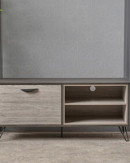 Merax Stand for TVs Up to 50 Inch, Modern Entertainment Center with Fold 2 Shelves Cable Management Media Console Table Television Cabinet for Living Room, Bedroom, 47.3" Long, Light Gray - LeafyLoom