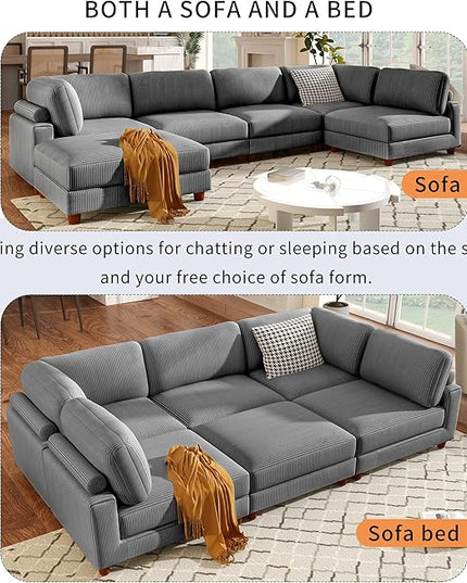 163.8" 6-Seater Upholstered Corner Couch,Large L Shaped Modular Sectional Sofa with Ottoman for Living Room Office Spacious Space Furniture Sets, 163.8 Inch, Gray - LeafyLoom