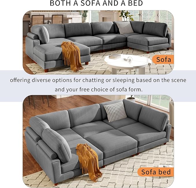 163.8" 6-Seater Upholstered Corner Couch,Large L Shaped Modular Sectional Sofa with Ottoman for Living Room Office Spacious Space Furniture Sets, 163.8 Inch, Gray - LeafyLoom
