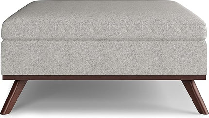 SIMPLIHOME Owen 36 Inch Wide Mid Century Modern Square Coffee Table Lift Top Storage Ottoman in Upholstered Cloud Grey Taupe Polyester Fabric, For the Living Room - LeafyLoom