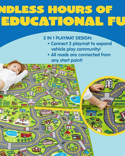 JOYIN 2 Pack Playmat City Life Carpet for Kids Age 3+, Jumbo Play Room Rug, City Pretend Play - LeafyLoom