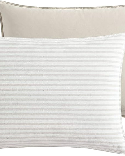 Nautica - Queen Comforter Set, Cotton Reversible Bedding with Matching Shams, Ideal Home Decor for All Seasons (Saybrook Beige, Queen) - LeafyLoom