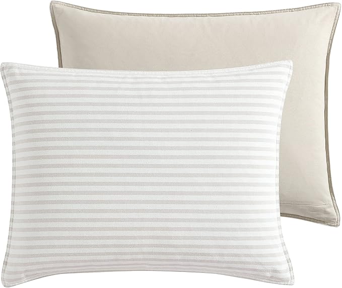 Nautica - Queen Comforter Set, Cotton Reversible Bedding with Matching Shams, Ideal Home Decor for All Seasons (Saybrook Beige, Queen) - LeafyLoom