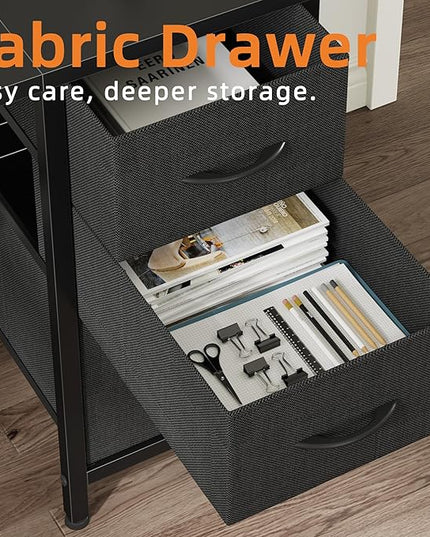 63'' Office Desk with 6 Fabric File Drawers - File Drawer Organization, Computer Work Desk, Study Writing Table, Home Office Workstation, Black - LeafyLoom