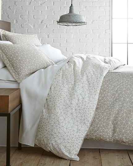 Southshore Fine Living, Inc. Twin Size Comforter Set with Pillow Sham, Reversible Geometric Print is 2 Colors in 1 - Alternative Down Comforter Twin/Twin XL, Soft Microfiber, Taupe & White - LeafyLoom