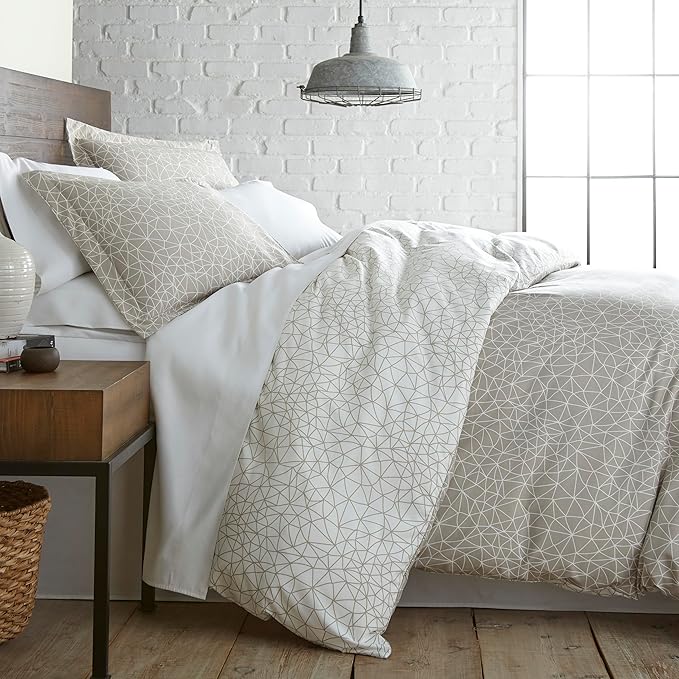 Southshore Fine Living, Inc. Twin Size Comforter Set with Pillow Sham, Reversible Geometric Print is 2 Colors in 1 - Alternative Down Comforter Twin/Twin XL, Soft Microfiber, Taupe & White - LeafyLoom