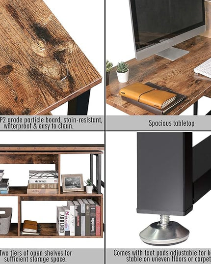Tektalk Rotatable Corner Table Retro Desk Corner Computer Desk PC Laptop Study Table Workstation Home Office - LeafyLoom