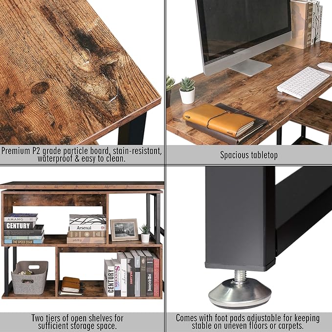 Tektalk Rotatable Corner Table Retro Desk Corner Computer Desk PC Laptop Study Table Workstation Home Office - LeafyLoom