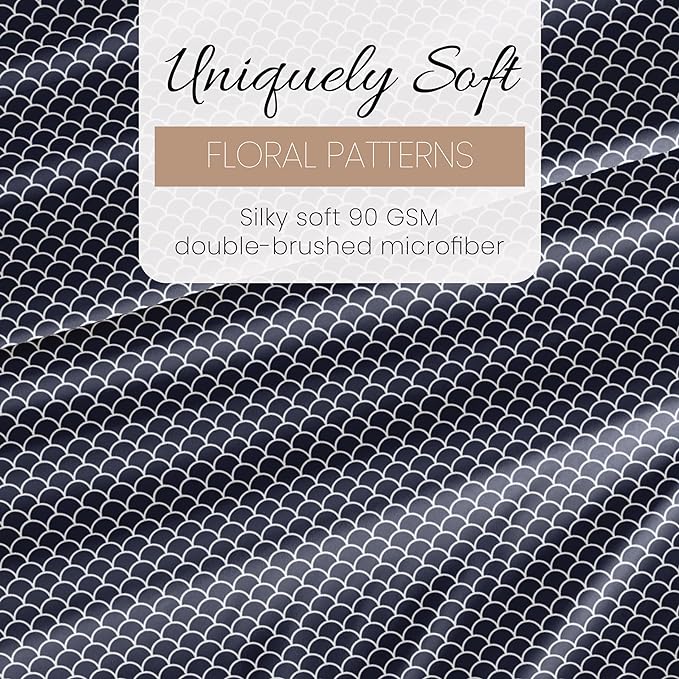 Linen Market 4 Piece Sheet Set Patterned, King, Scallop Navy - LeafyLoom
