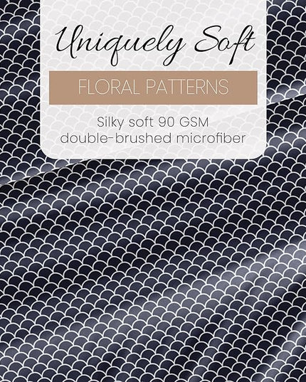 3 Piece Twin Bedding Sheet Set (Navy Scallops) - Sleep Better Than Ever with These Ultra-Soft & Cooling Bed Sheets for Your Twin Size Bed - Deep Pocket Fits 16" Mattress - LeafyLoom