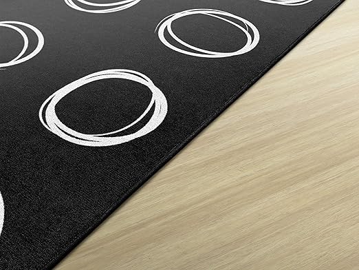 Flagship Carpets Circle Sampler Abstract Educational Area Rug for Kids Room or Childrens Classroom Carpet, Playroom or Home Learning, 6' x 8'4", Black - LeafyLoom