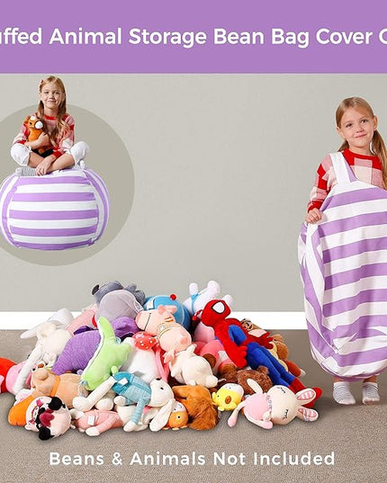 Aubliss Stuffed Animal Bean Bag Storage Chair (Purple/White Striped, Medium (32'')) - LeafyLoom