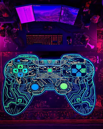 Gaming Rug for Boys Room Decor, Gamer Rugs Glow in The Blacklight Video Game Carpet Teens Playroom Non-Slip Area Rug Game Bedroom Floor Casual Mat (60"x39") - LeafyLoom