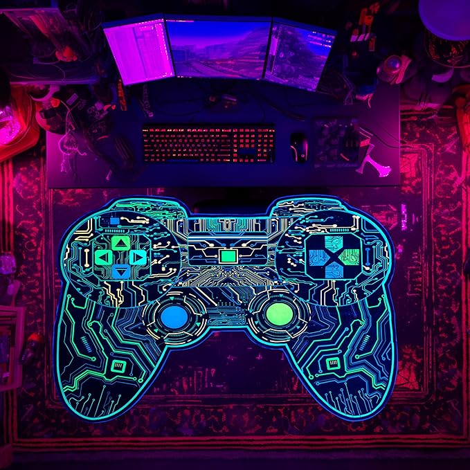 Gaming Rug for Boys Room Decor, Gamer Rugs Glow in The Blacklight Video Game Carpet Teens Playroom Non-Slip Area Rug Game Bedroom Floor Casual Mat (60"x39") - LeafyLoom